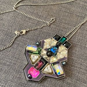 HUGE Swarovski Buzz crystal statement necklace pendant jewels iridescent long
